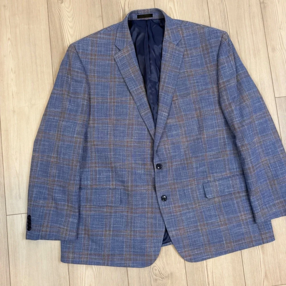 Michael Kors Mens 50R Blue Plaid Two Button Blazer Sport Coat Jacket